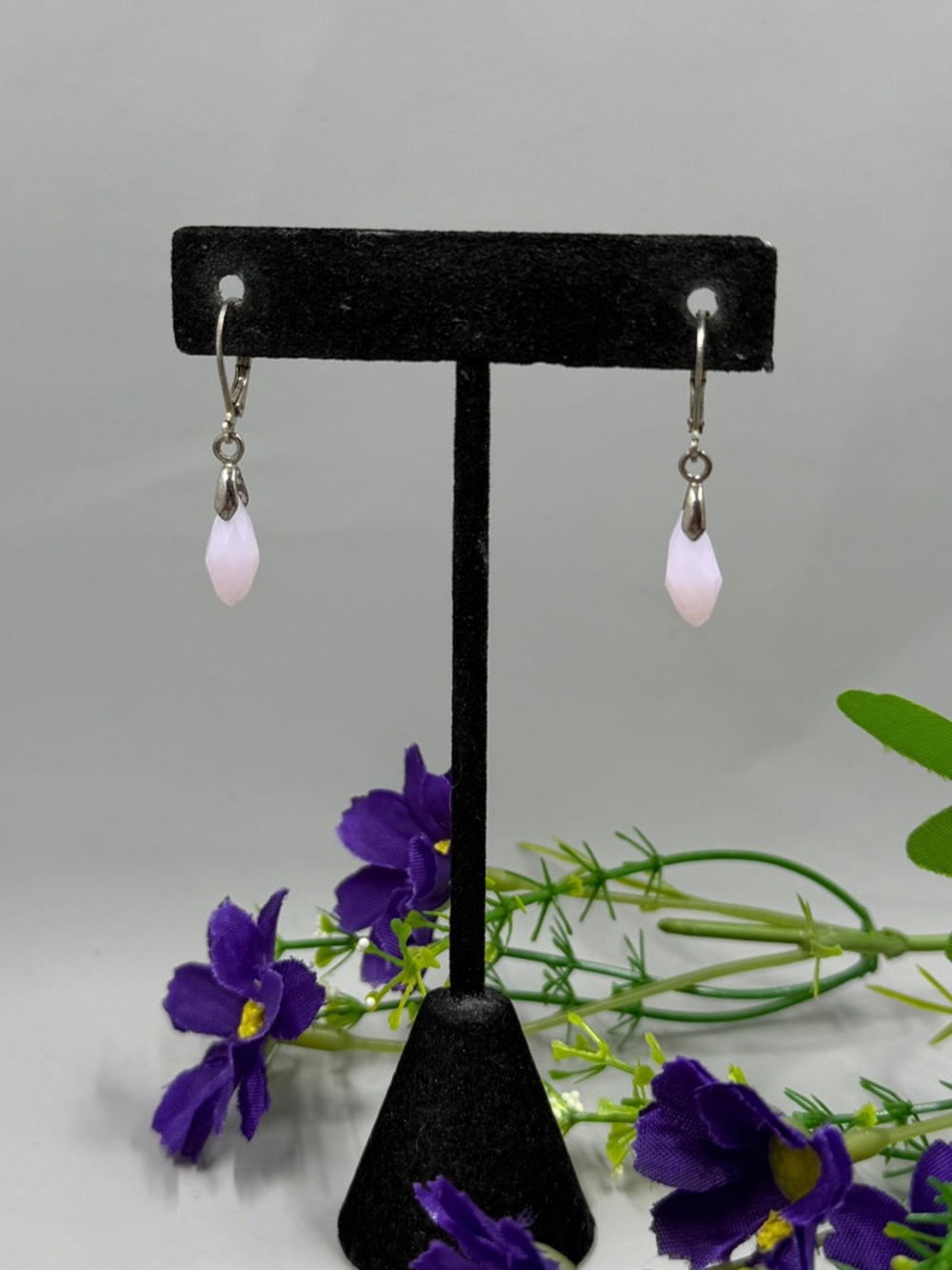925 Sterling Silver Cloudy Pink Crystal Classic Teardrop Dangle Earrings